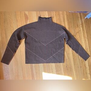 Rachel Zoe soft geometric knit mock neck sweater stripes tan black brown S M